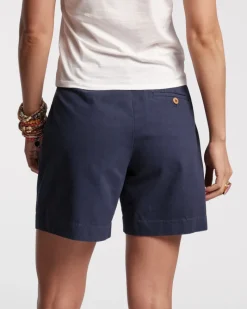Frances Valentine Benny Pleated Cotton Short Navy><noscript><img width=