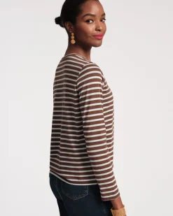 Frances Valentine Long Sleeve Striped Tee Shirt><noscript><img width=
