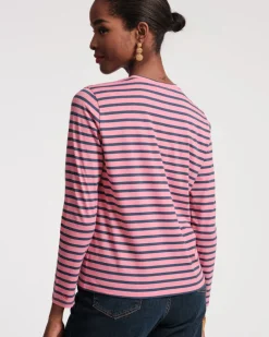 Frances Valentine Long Sleeve Striped Tee Shirt><noscript><img width=